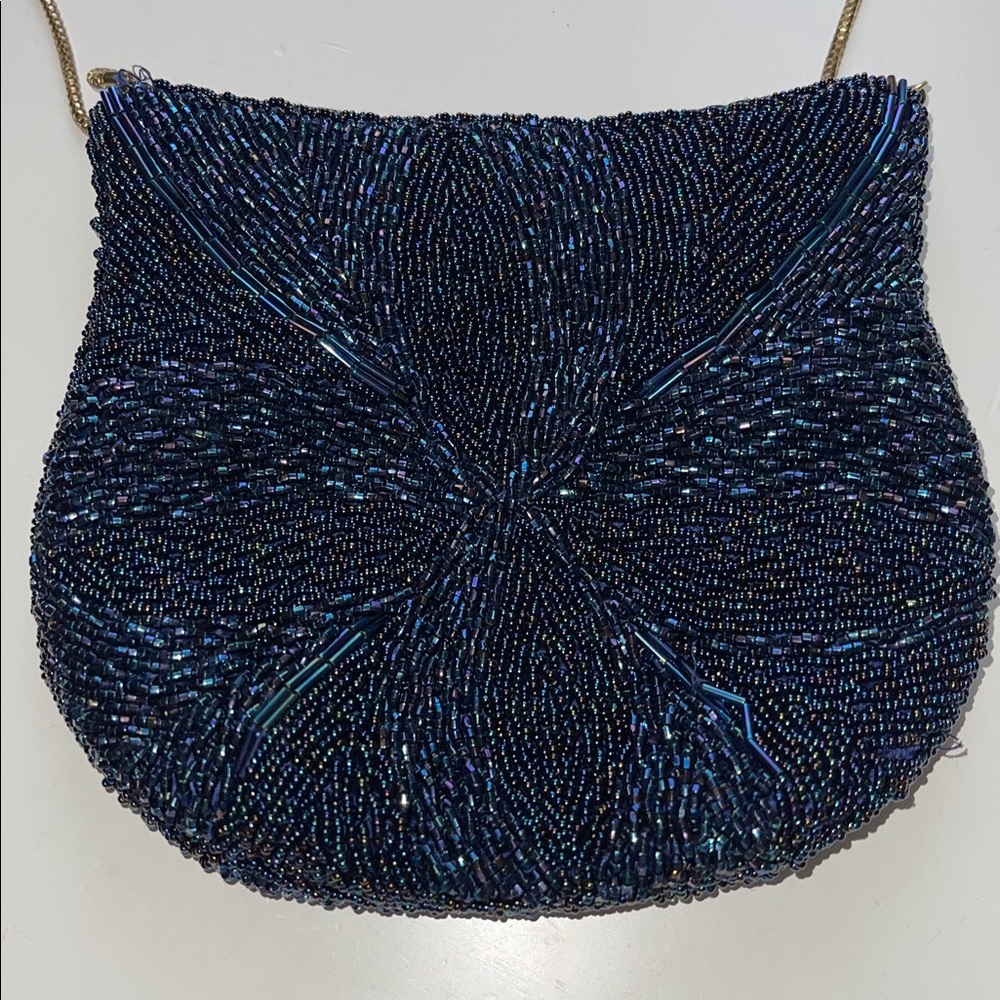Vintage Small Navy Blue Beaded Purse